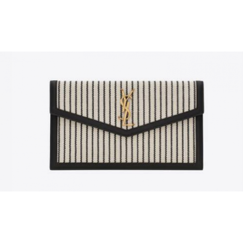 SAINT LAURENT UPTOWN TASCHE AUS CANVAS UND GLATTEM LEDER 565739 CREME UND SCHWARZ