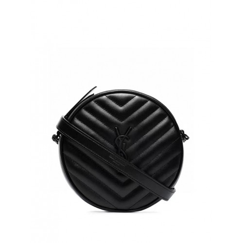 SAINT LAURENT VINYLE RUNDE KAMERATASCHE AUS LEDER MIT GRAIN DE POUDRE-PRÄGUNG MIT CHEVRON-STEPPUNG 6104361 Schwarz