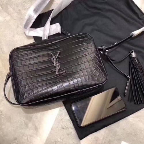 SAINT LAURENT Umhängetasche aus Leder mit Krokoprägung 505730 schwarz