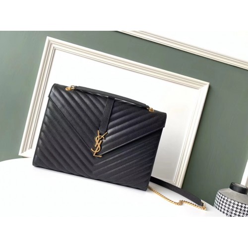 SAINT LAURENT Schultertasche aus Leder 392745 schwarz-goldfarbene Hardware