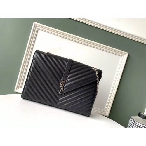 SAINT LAURENT Schultertasche aus Leder 392745 schwarz-silberfarbene Hardware