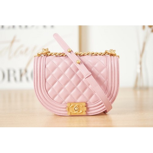 CHANEL KURSTASCHE KLEIN JUNGE Genarbtes Kalbsleder Goldfarbenes Metall AS3350 Rosa