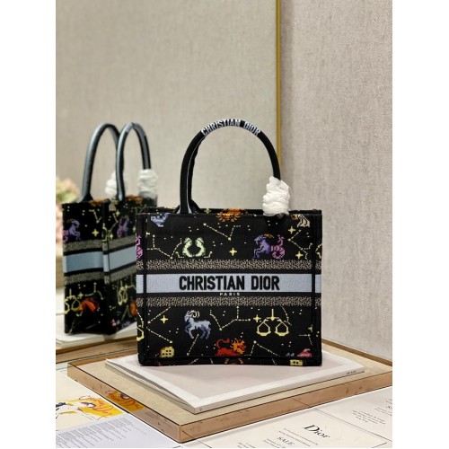 KLEINE DIOR BOOK TOTE Schwarz Multicolor Dior Pixel Zodiac Stickerei M1265ZRTY