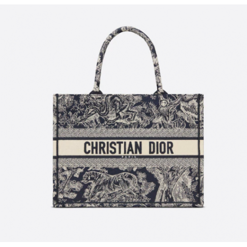 KLEINE DIOR BOOK TOTE Blaue Toile de Jouy-Stickerei auf der Rückseite M1296Z