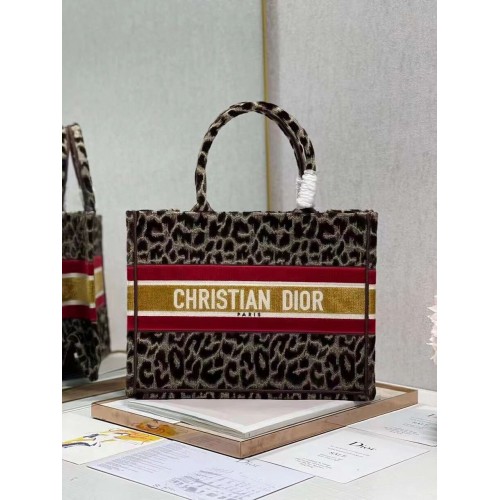 KLEINE DIOR BOOK TOTE Stickerei C1287-2 Brauner Leopardenmuster