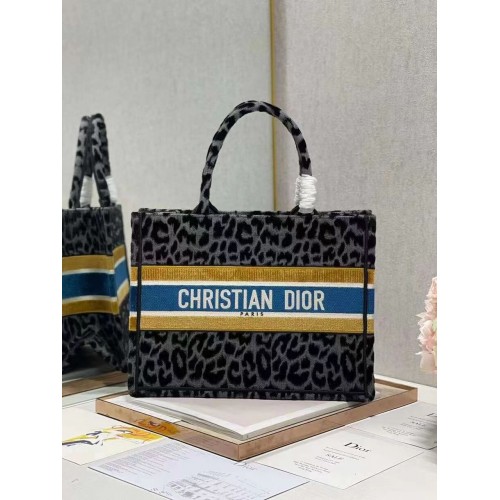 KLEINE DIOR BOOK TOTE Stickerei C1287-4 Schwarzgrauer Leopardenmuster