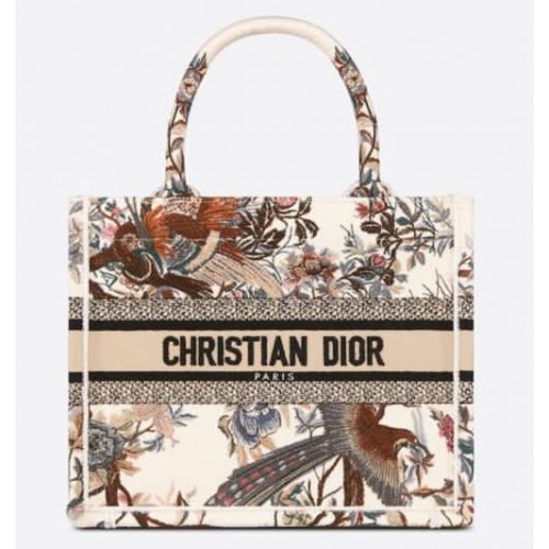 KLEINE DIOR BOOK TOTE Mehrfarbige Mille Fleurs-Stickerei M1266