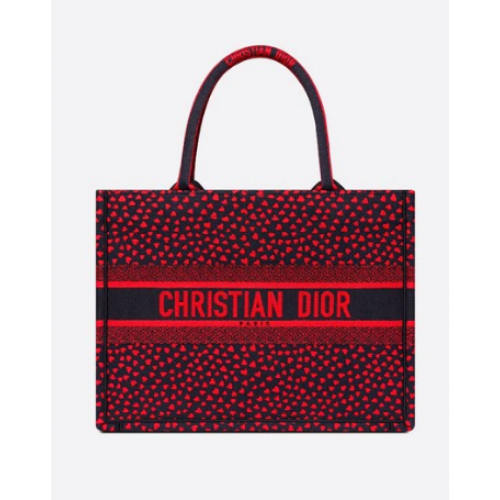 KLEINE DIOR BOOK TOTE Marineblaue „I Love Paris“-Stickerei und rote Herzen M1296ZRG