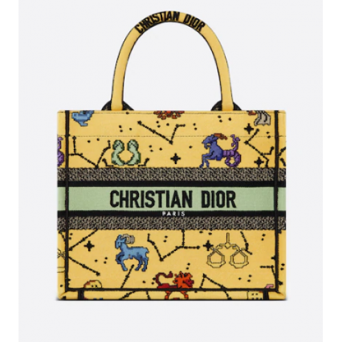 KLEINE DIOR BOOK TOTE Mehrfarbige Dior Pixel Zodiac-Stickerei in Gelb M1265ZRTY