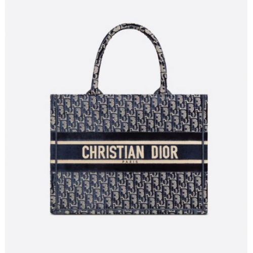 KLEINE DIOR BOOK TOTE blau Dior Oblique bestickter Samt M1287Z