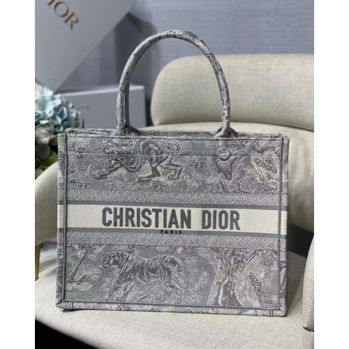 KLEINE DIOR BOOK TOTE graue Toile de Jouy-Rückseitenstickerei M1296Z