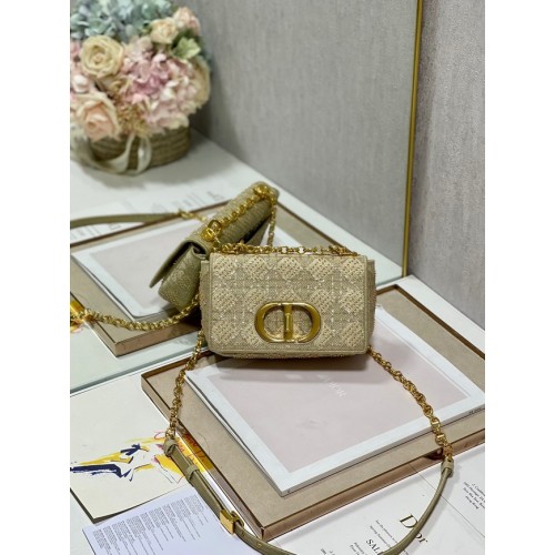 KLEINE DIOR CARO-TASCHE Braune Macrocannage-Tweed-Stickerei M9241