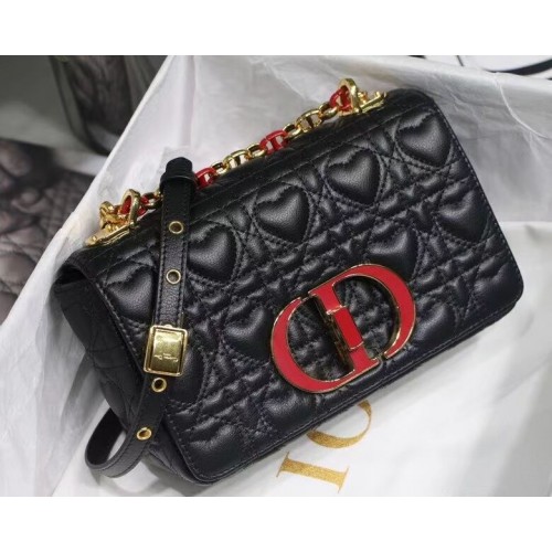 KLEINE DIORAMOUR DIOR CARO TASCHE Cannage Kalbsleder mit Herzmotiv M9241WN SCHWARZ