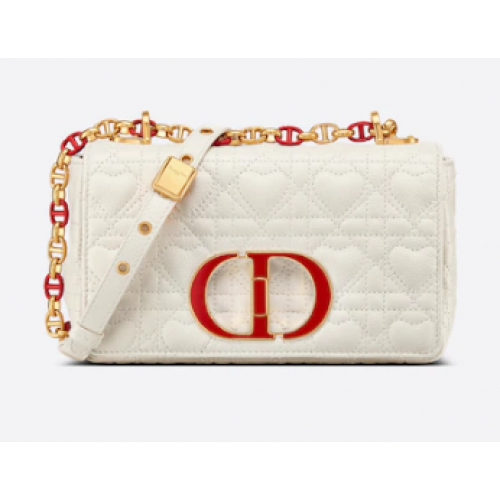 KLEINE DIORAMOUR DIOR CARO TASCHE Latte Cannage Kalbsleder mit Herzmotiv M9241WN