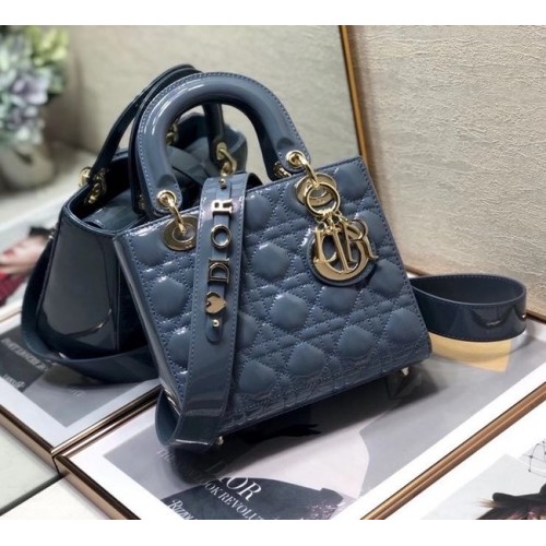 KLEINE LADY DIOR TASCHE Blau Kalbslackleder M0531 Blau