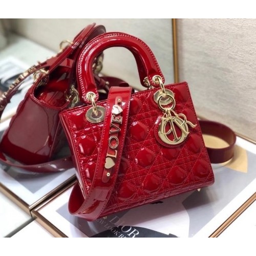 KLEINE LADY DIOR TASCHE Rot Kalbslackleder M0531 Rot