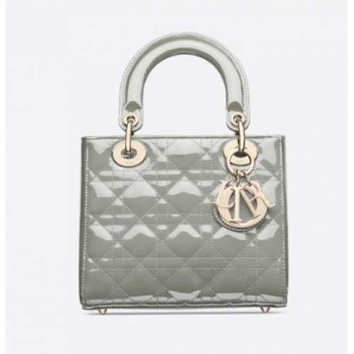 KLEINE LADY DIOR TASCHE graues Kalbslackleder M0531