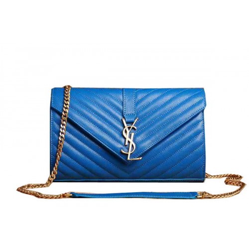 Saint Laurent Classic Monogram Cannage Pattern Flap Bag Y5482 Blau