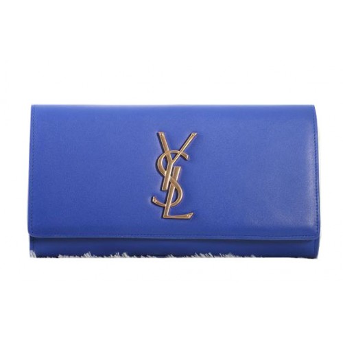 Saint Laurent Classic Monogram Clutch Original Leder Y5486 Blau
