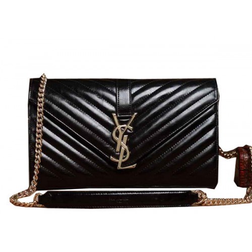 Saint Laurent Klassische Monogramm-Schaffellleder-Überschlagtasche Y5482 Schwarz