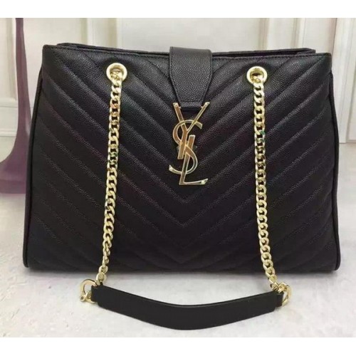 Saint Laurent Large Cabas Cannage Muster Ledertasche Y26584 Schwarz