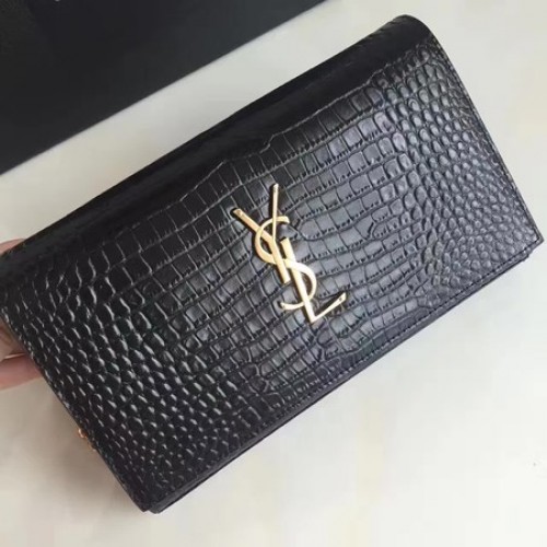 Saint Laurent Mini-Croco-Leder-Umhängetasche 360458 Schwarz