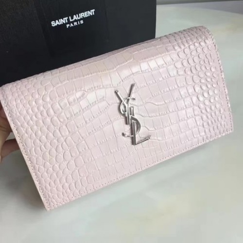 Saint Laurent Mini Croco Leder Umhängetasche 360458 Pink
