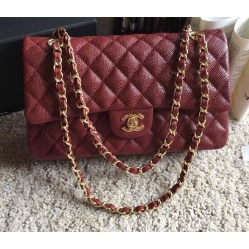 Top Qualität Chanel Classic A36070 Burgund Original Narbenleder Große Flap Bag Golden