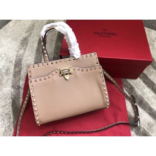 VALENTINO Candy Rockstud Schultertasche aus gestepptem Leder 0650 apricot