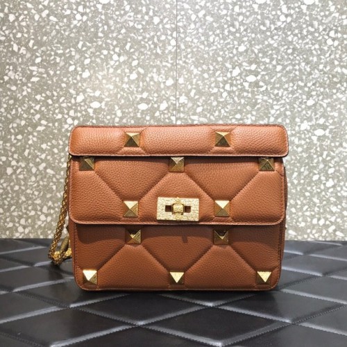 VALENTINO GARAVANI Schultertasche aus genarbtem Kalbsleder 2B0I59 braun