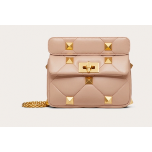 VALENTINO GARAVANI ROMAN STUD Kleine Tasche aus Lammfell 1W2B0L04 Creme apricot