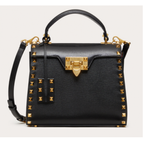 VALENTINO GARAVANI Handtasche Rockstud Alcove Small aus genarbtem Kalbsleder 2B0J71 schwarz