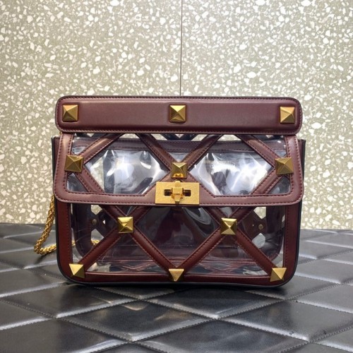 VALENTINO GARAVANI Roman Stud Schultertasche aus weichem Schafsleder mit Kette WW2B0I60B braun