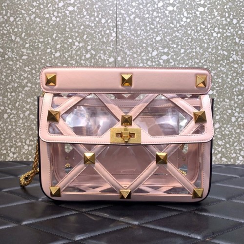 VALENTINO GARAVANI Roman Stud Schultertasche aus weichem Schafsleder mit Kette WW2B0I60B Rosa