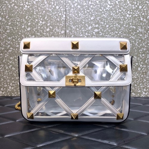 VALENTINO GARAVANI Roman Stud Schultertasche aus weichem Schafsleder mit Kette WW2B0I60B weiß