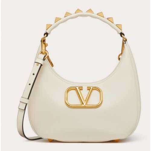 VALENTINO GARAVANI STUD SIGN Hobo Bag aus Kalbsleder 1W2B0K69 weiß