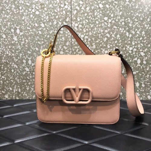 VALENTINO GARAVANI Stud Sign Schultertasche aus genarbtem Kalbsleder 0809 rosa
