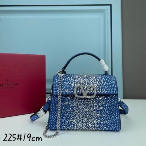 VALENTINO GARAVANI VSLING Shiny Diamond Mini-Einkaufstasche XW2B1G9 Blau-silberfarbenes Metall