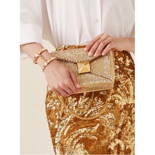 VALENTINO ONE STUD Kleine Umhängetasche mit Strassstickerei 1W0B0L GELB