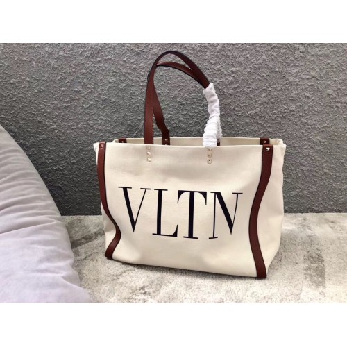 VALENTINO Einkaufstasche Rockstud Canvas V0978 Weiß&Wein