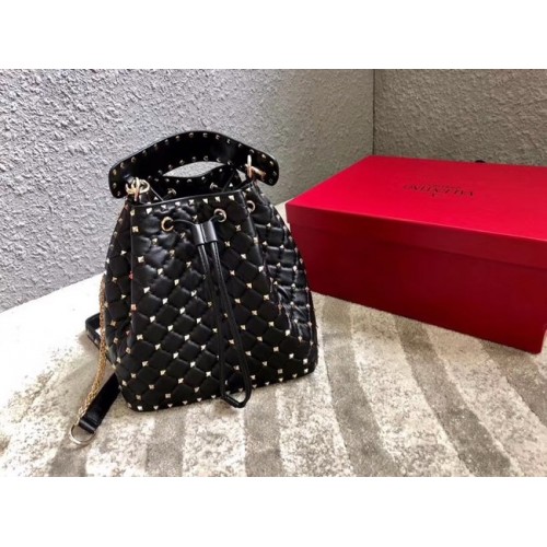 VALENTINO Beuteltasche Rockstud aus Leder 0059L schwarz