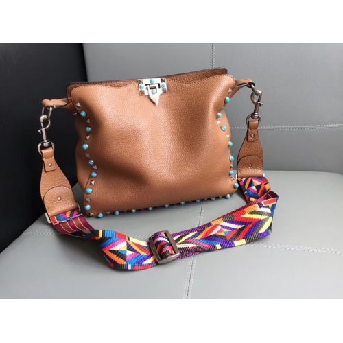 VALENTINO Umhängetasche Rockstud aus Leder 50031-2 braun