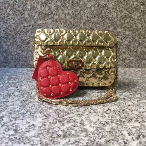 VALENTINO Rockstud kleine Schultertasche aus gestepptem Leder 77562 Gold