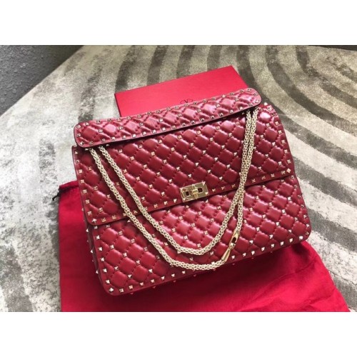VALENTINO Spike große Schultertasche aus gestepptem Leder 0027 rot