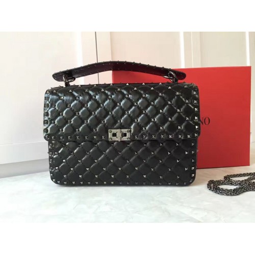 VALENTINO Spike große Schultertasche aus gestepptem Leder A0327 schwarz