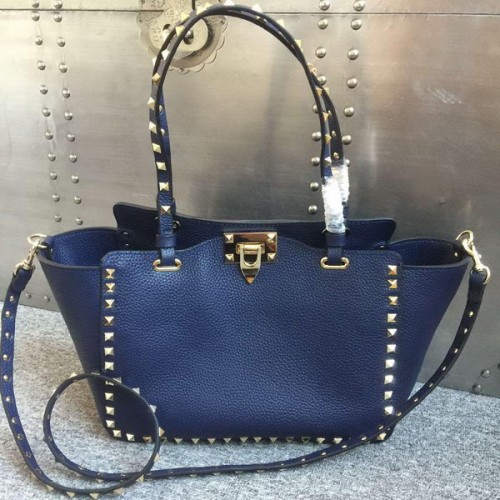 Valentino Garavani Tragetasche Rockstud Original Leder 1917B Blau