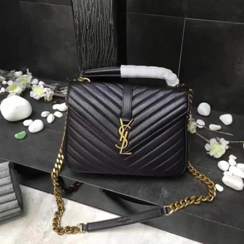 YSL Klassische Monogramm-Überschlagtasche aus schwarzem Leder Y392737 Gold