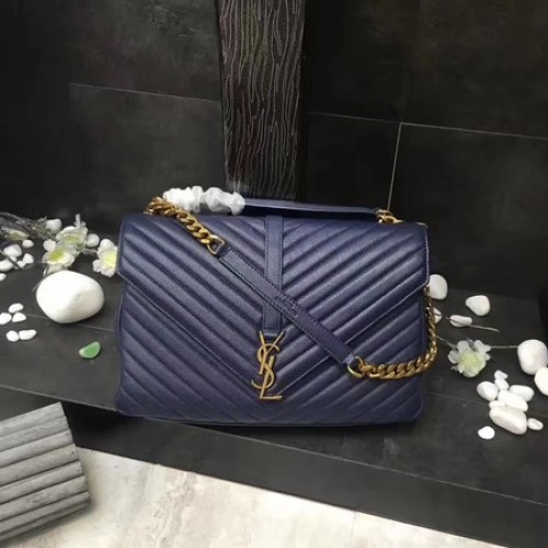 YSL Classic Monogram Blue Leather Flap Bag Y392738 Gold