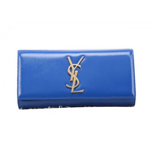 YSL Classic Monogram Clutch Bag Lackleder Y8909 Blau