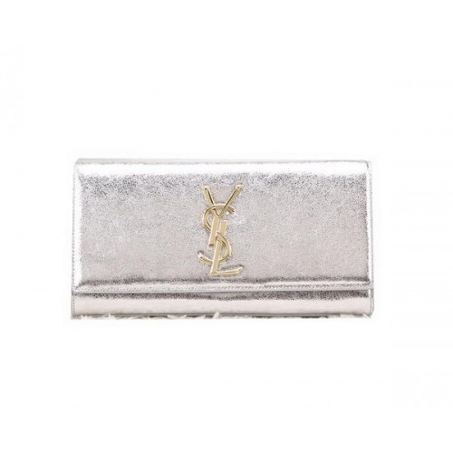 YSL Classic Monogram Clutch Bag Glattleder Y8909 Silber